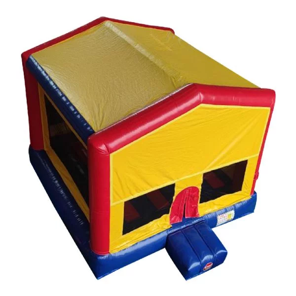 yellow blue and red bouncy castle