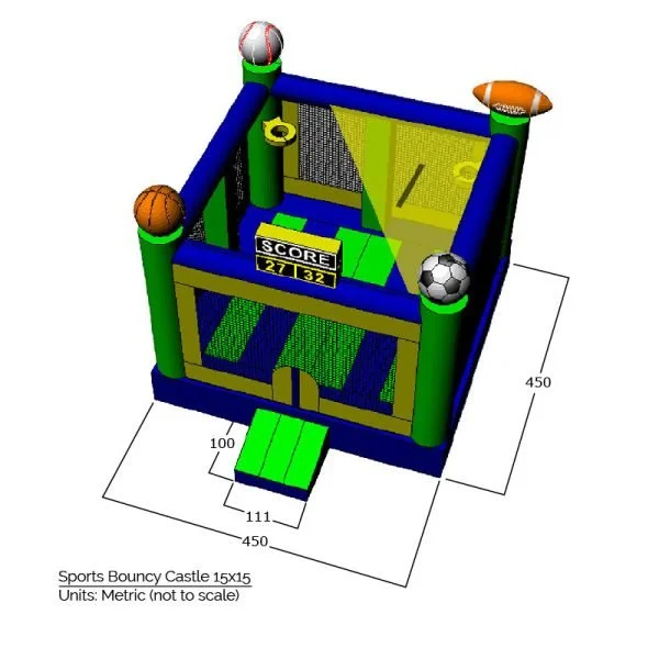 sports bouncy castle 15x15 sizes