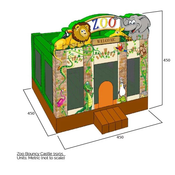 zoo bouncy castle 15x15 sizes